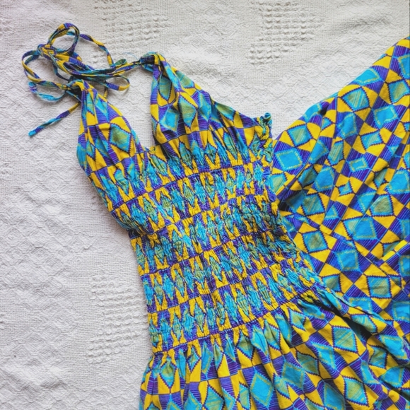 Geometric Vibrant Halter Top Adjustable Maxi Summer Dress - Picture 3 of 12